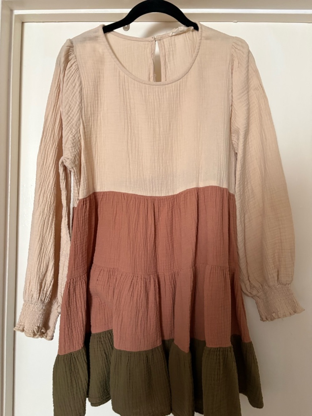 Peach Love California Colorblock Tiered Tunic - Cream, Dusty Rose & Olive